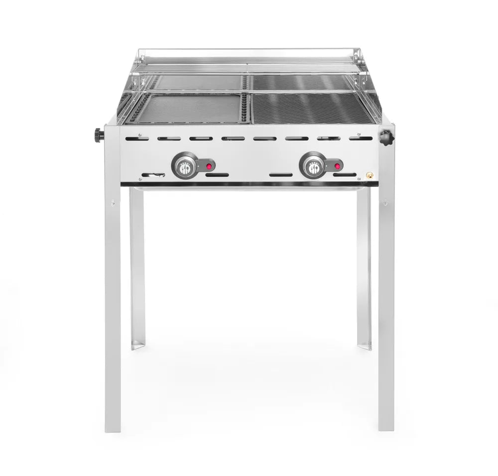 Grillsystem Green Fire mit 2 Brennern, HENDI, Profi Line, Emaillierte Grillplatte und Grillrost aus Gusseisen GN 1/1, 11,6kW, 740x615x(H)825mm