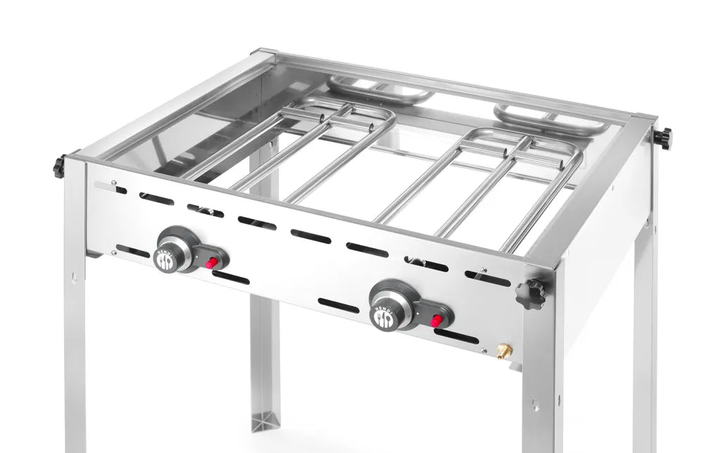 Grillsystem Green Fire mit 2 Brennern, HENDI, Profi Line, Emaillierte Grillplatte und Grillrost aus Gusseisen GN 1/1, 11,6kW, 740x615x(H)825mm