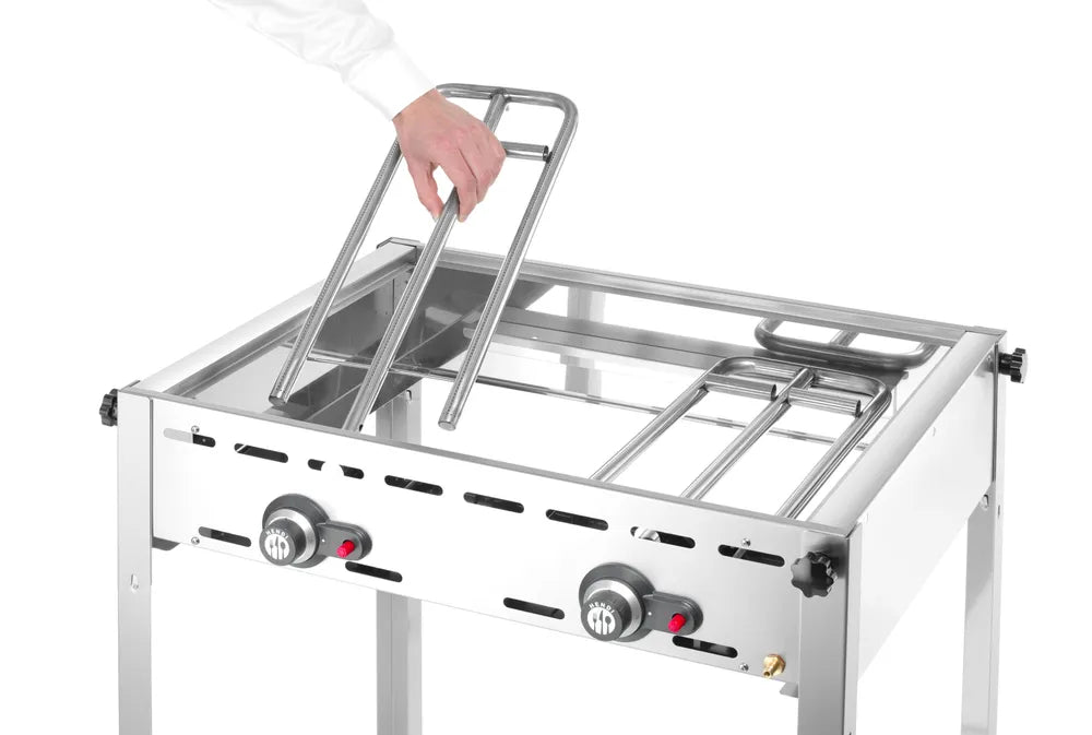 Grillsystem Green Fire mit 2 Brennern, HENDI, Profi Line, 2 Edelstahl Grillroste GN 1/1, 11,6kW, 740x612x(H)825mm