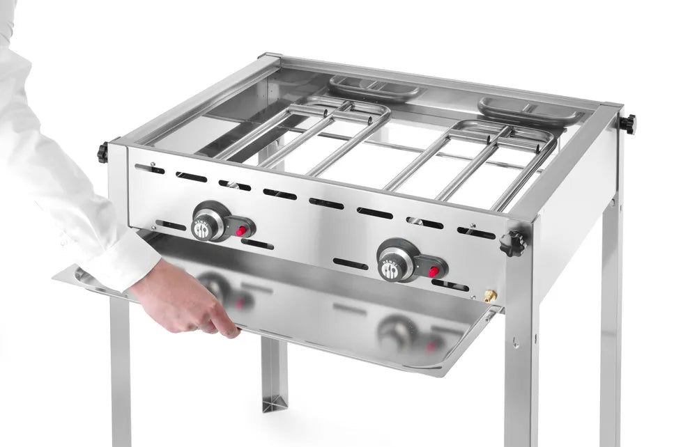 Grillsystem Green Fire mit 2 Brennern, HENDI, Profi Line, Emaillierte Grillplatte und Grillrost aus Gusseisen GN 1/1, 11,6kW, 740x615x(H)825mm