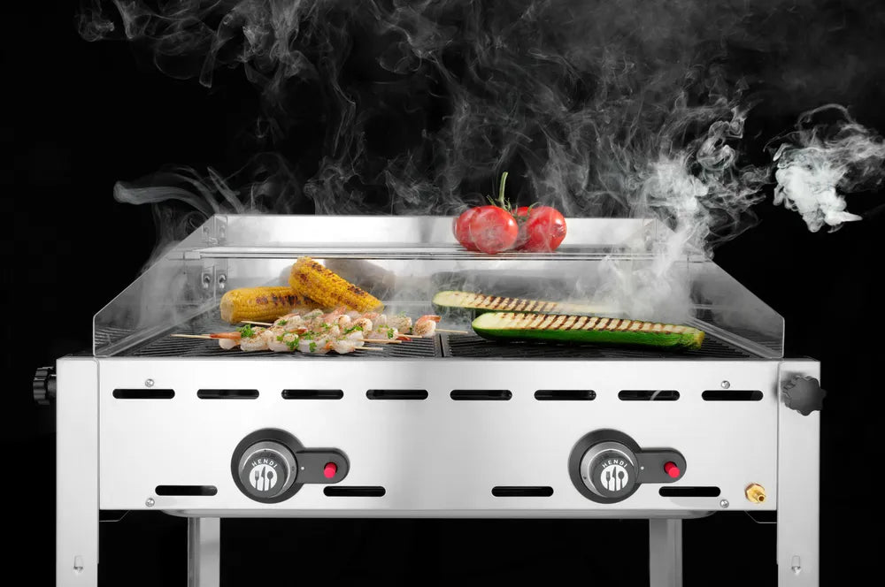 Grillsystem Green Fire mit 2 Brennern, HENDI, Profi Line, 2 Edelstahl Grillroste GN 1/1, 11,6kW, 740x612x(H)825mm