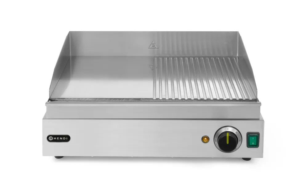 Grillplatte, HENDI, Profi Line, 1/2 glatt, 1/2 gerillt, 230V/2400W, 527x404x(H)233mm