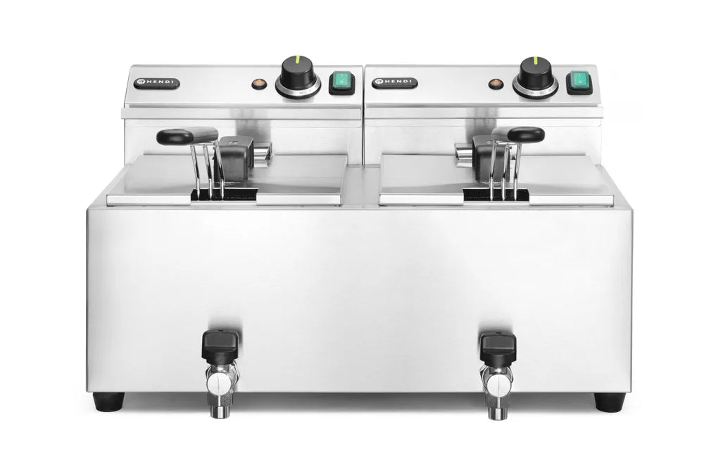 Fritteuse Profi Line mit Ablasshahn, 2×8 l, HENDI, Profi Line, 16L, 230V/7000W, 610x515x(H)369mm