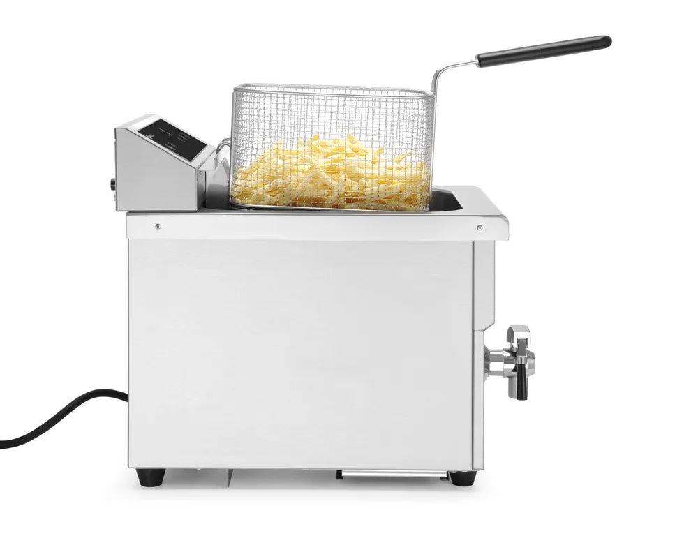 Induktionsfritteuse mit Ablasshahn - 8 l, HENDI, 8L, Hellgrau, 230V/3500W, 288x619x(H)408mm
