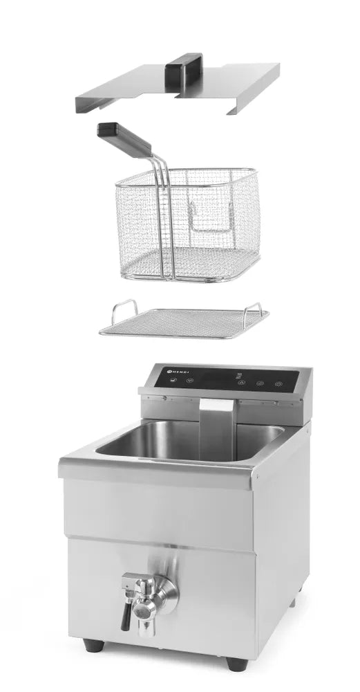 Induktionsfritteuse mit Ablasshahn - 8 l, HENDI, 8L, Hellgrau, 230V/3500W, 288x619x(H)408mm