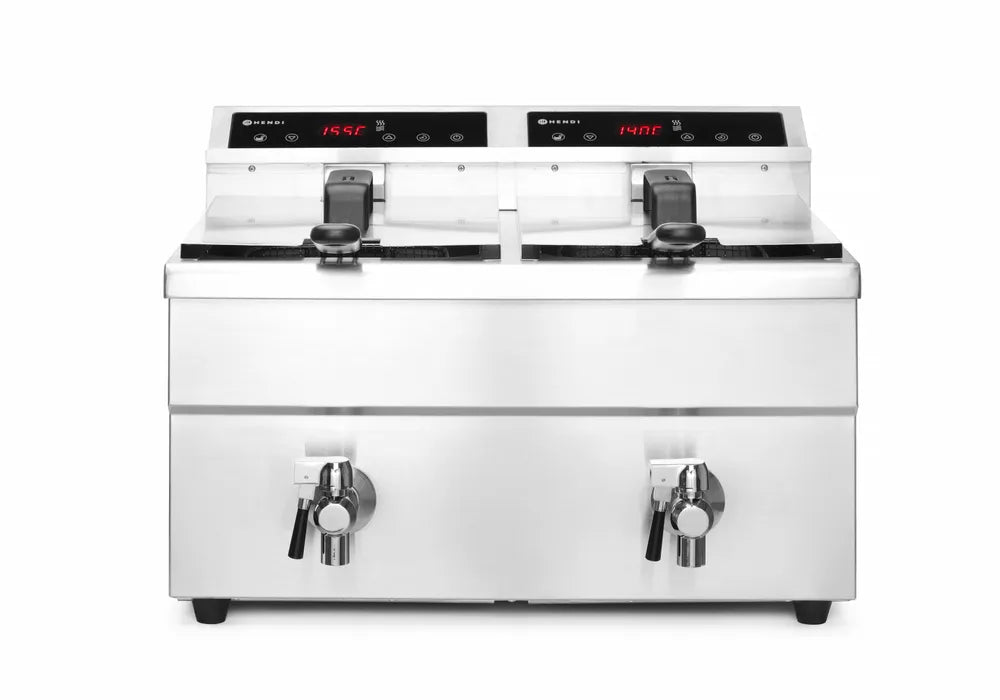 Induktionsfritteuse - mit Ablasshahn 2x8 l, HENDI, Profi Line, 16L, 230V/7000W, 577x609x(H)410mm