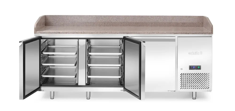 Pizzakühltisch mit Granitarbeitsplatte, 3-türig, Arktic, 375L, Granit, 230V/400W, 2010x800x(H)875mm