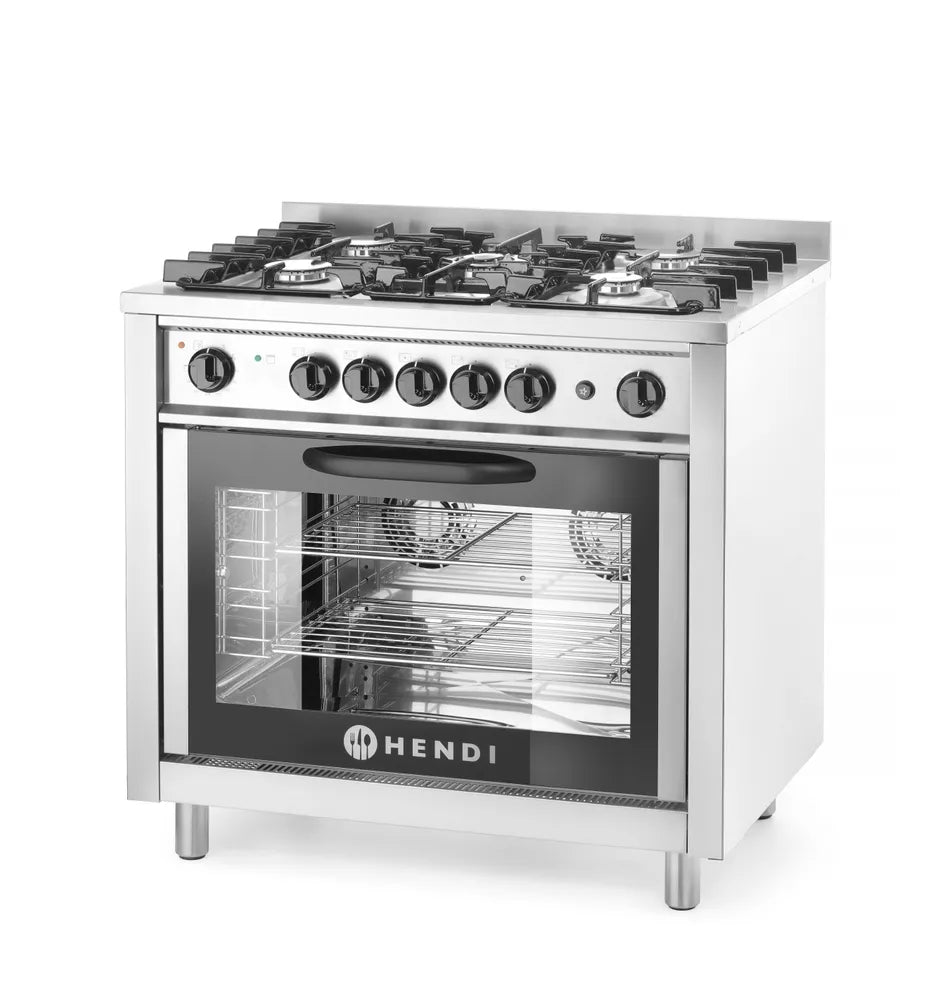 Gasherd - 5 Kochfelder mit Elektroofen, HENDI, Kitchen Line, Silber, 230V/2900W, 14,3kW, 900x653x(H)900mm