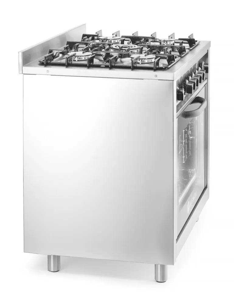 Gasherd - 5 Kochfelder mit Elektroofen, HENDI, Kitchen Line, Silber, 230V/2900W, 14,3kW, 900x653x(H)900mm