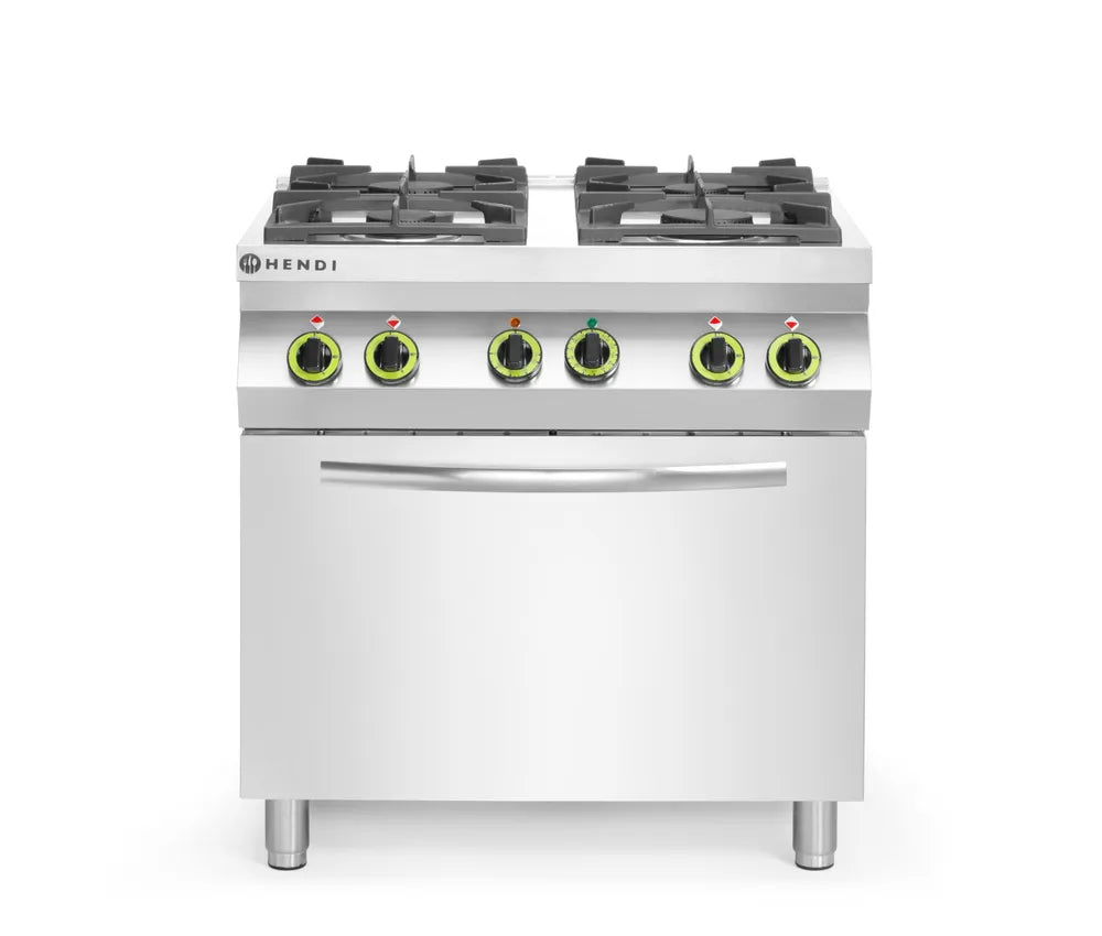 Gasherd 4-flammig mit Ofen GN 1/1, HENDI, Kitchen Line, 230V/3000W, 19kW, 800x722x(H)900mm