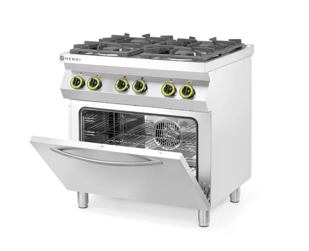Gasherd 4-flammig mit Ofen GN 1/1, HENDI, Kitchen Line, 230V/3000W, 19kW, 800x722x(H)900mm