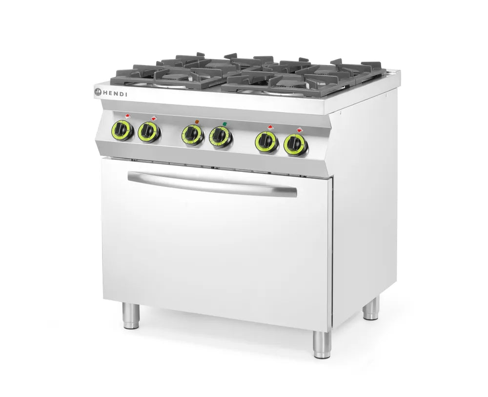 Gasherd 4-flammig mit Ofen GN 1/1, HENDI, Kitchen Line, 230V/3000W, 19kW, 800x722x(H)900mm