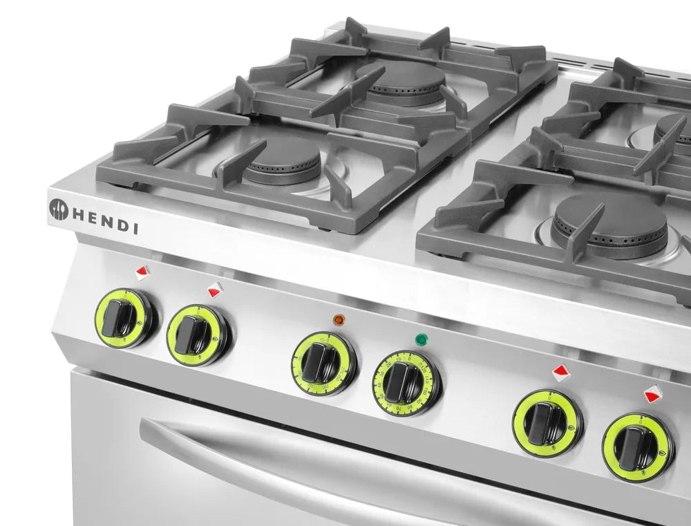 Gasherd 4-flammig mit Ofen GN 1/1, HENDI, Kitchen Line, 230V/3000W, 19kW, 800x722x(H)900mm