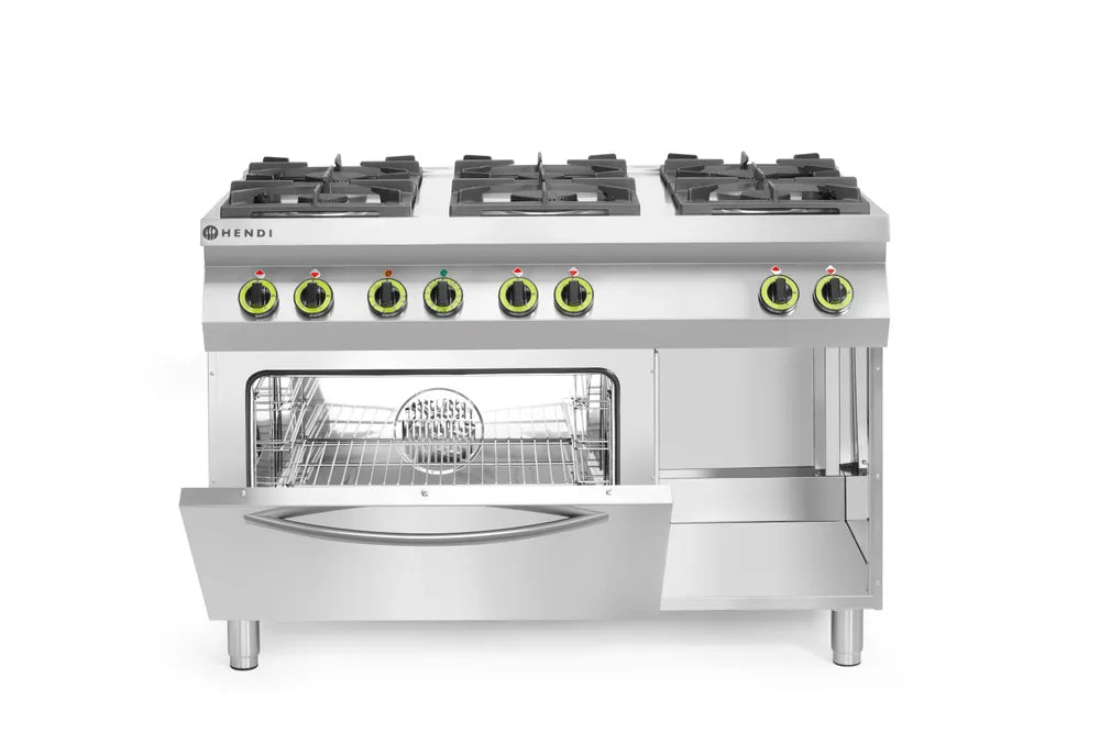 Gasherd Kitchen Line 6-flammig mit Ofen GN 1/1, HENDI, Kitchen Line, 230V/3000W, 28,5kW, 1200x722x(H)900mm