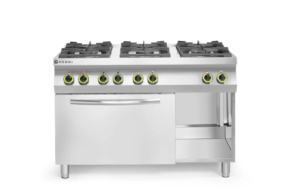 Gasherd Kitchen Line 6-flammig mit Ofen GN 1/1, HENDI, Kitchen Line, 230V/3000W, 28,5kW, 1200x722x(H)900mm