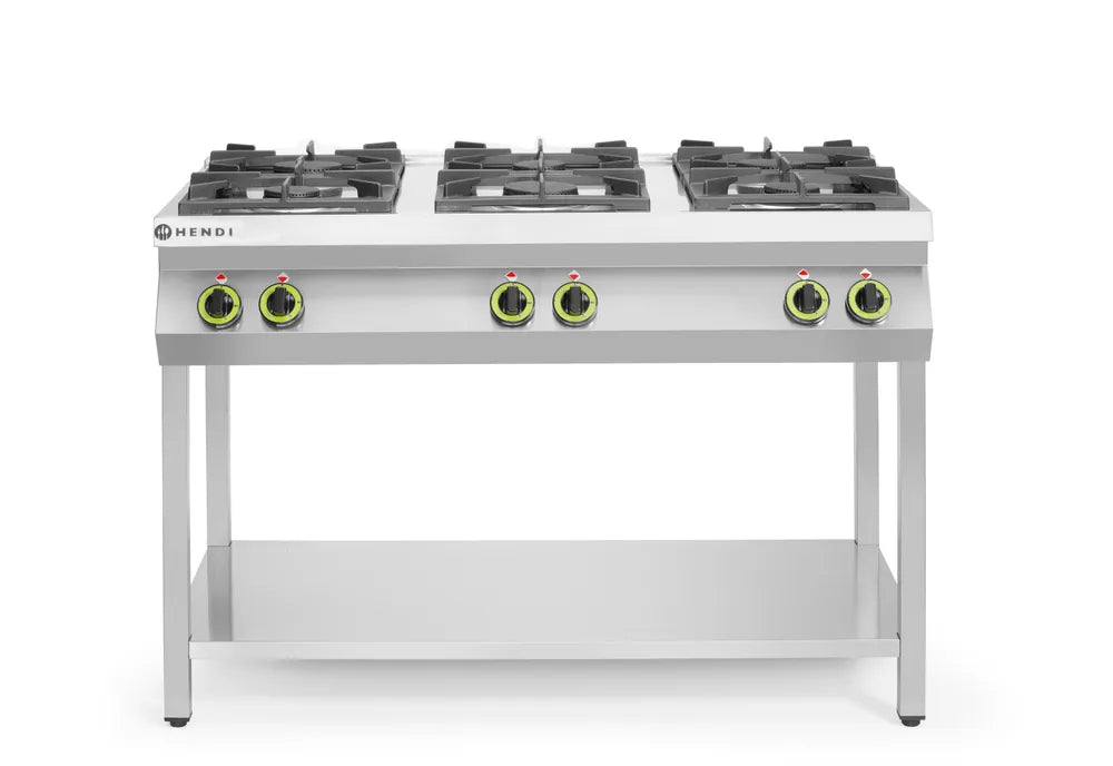 Gasherd - 6 Kochfelder, offener Unterbau, HENDI, Kitchen Line, 28,5kW, 1200x700x(H)900mm