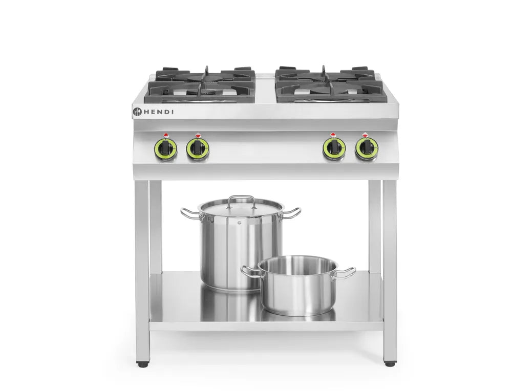 Gasherd Kitchen Line 4-flammig, offener Unterbau, HENDI, Kitchen Line, 19kW, 800x700x(H)900mm