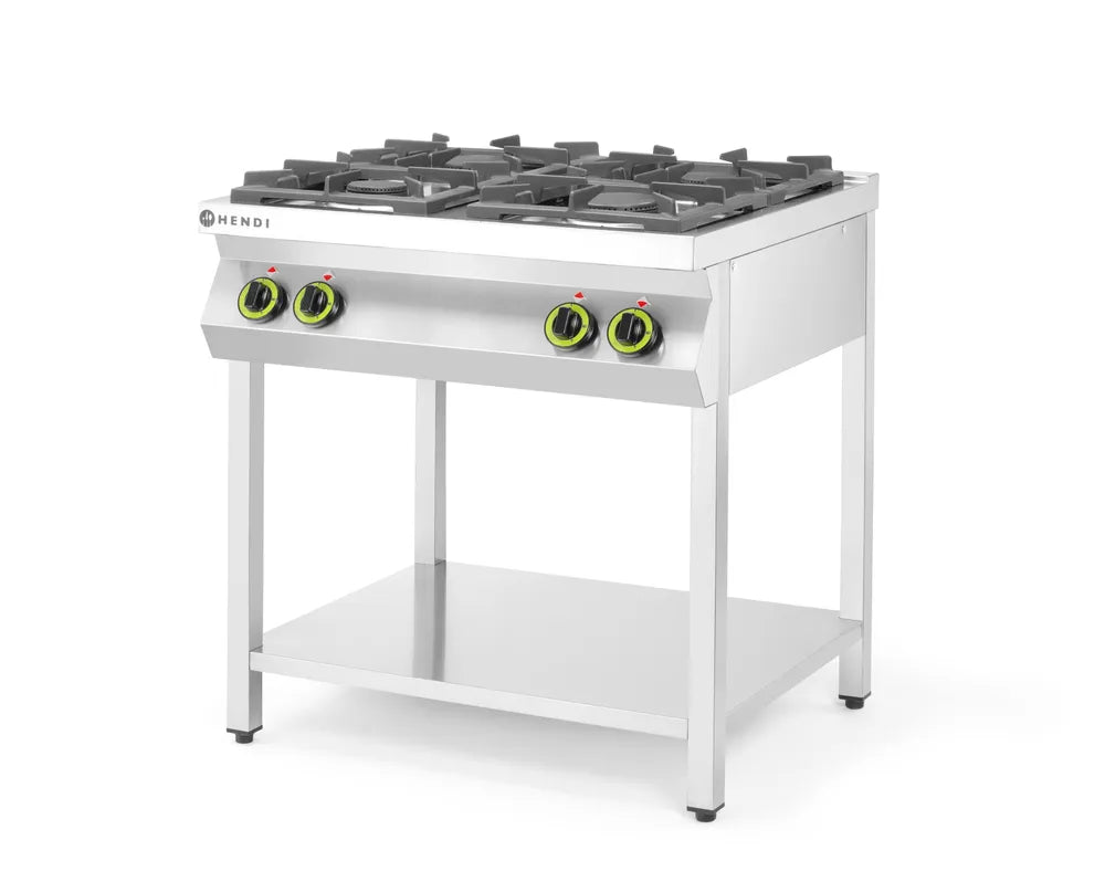 Gasherd Kitchen Line 4-flammig, offener Unterbau, HENDI, Kitchen Line, 19kW, 800x700x(H)900mm