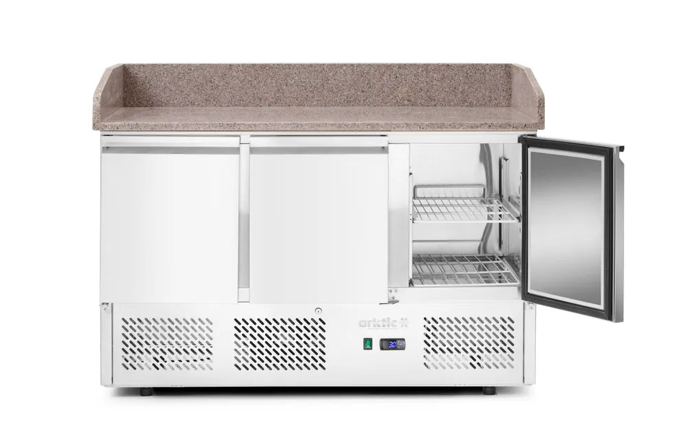 Pizzatisch, dreitürig mit Aufsatzkühlvitrine 380+40L, Arktic, 254L, 230V/400W, 1400x700x(H)1491mm