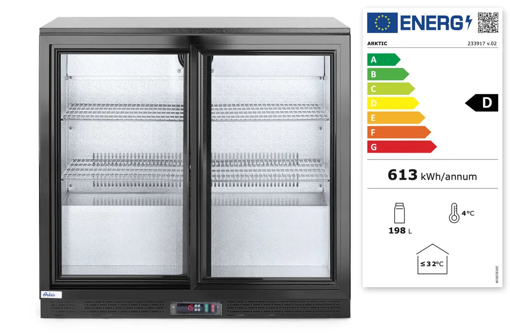 Kühlschrank hinten mit doppelten Schiebetüren, Arktic, 158L, Schwarz, 220-240V/160W, 900x520x(H)865mm