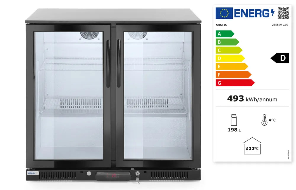 Kühlschrank mit doppelter Tür auf der Rückseite, Arktic, 158L, Schwarz, 220-240V/160W, 900x530x(H)870mm