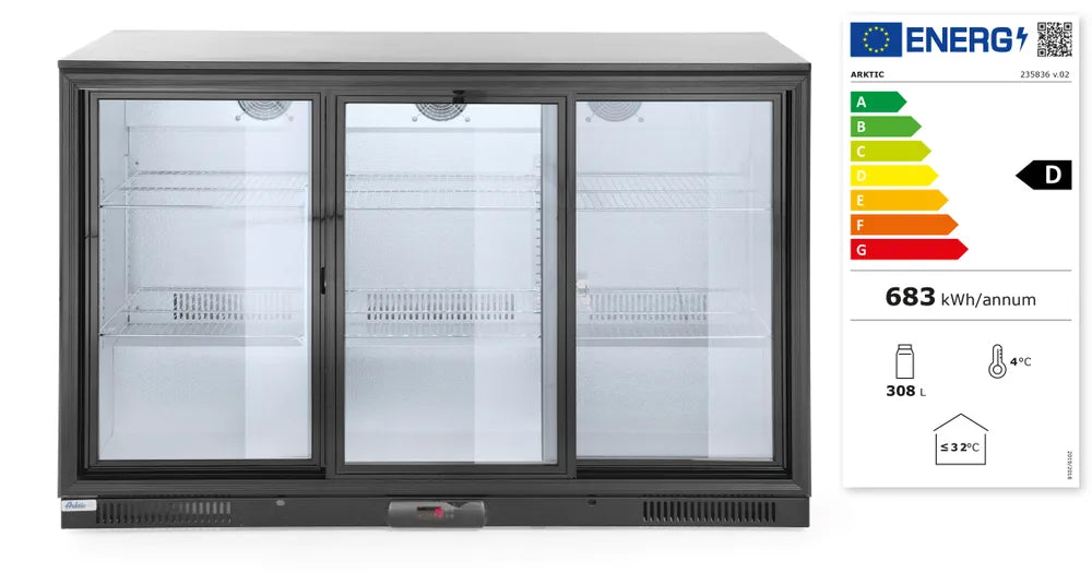 Kühlschrank mit drei Schiebetüren an der Bar, Arktic, 254L, Schwarz, 220-240V/160W, 1350x520x(H)865mm