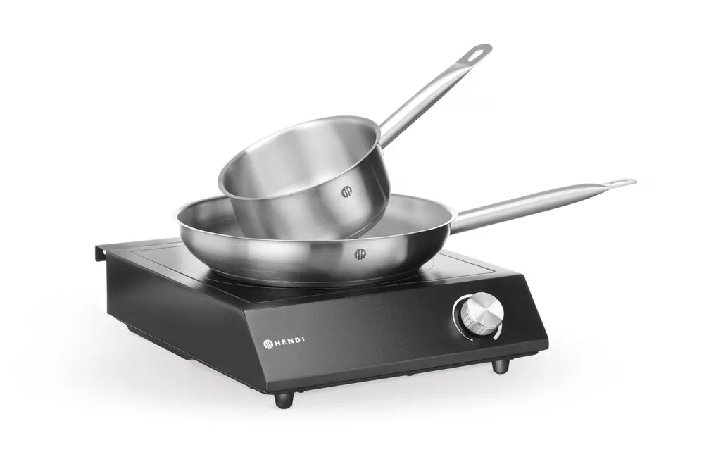 Set: Induktionskocher 3500W + Stielkasserolle + Bratpfanne, HENDI, Schwarz, 220-240V/3500W, 320x395x(H)95mm