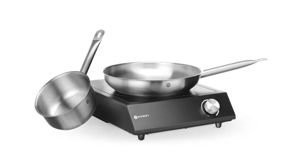 Set: Induktionskocher 3500W + Stielkasserolle + Bratpfanne, HENDI, Schwarz, 220-240V/3500W, 320x395x(H)95mm