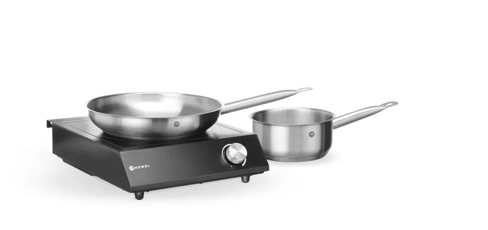 Set: Induktionskocher 3500W + Stielkasserolle + Bratpfanne, HENDI, Schwarz, 220-240V/3500W, 320x395x(H)95mm