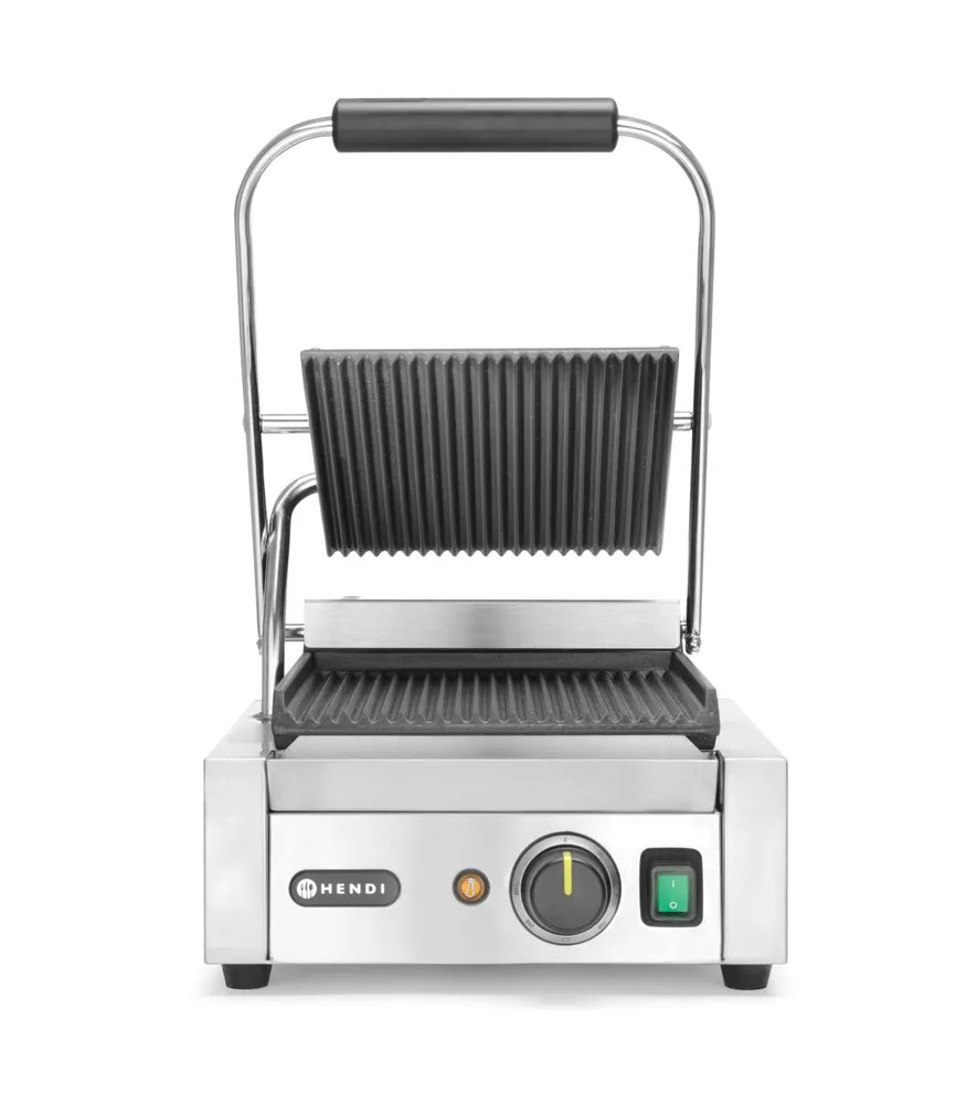 Kontaktgrill - Einzelversion, HENDI, oben und unten gerillt, 230V/1800W, 310x375x(H)216mm