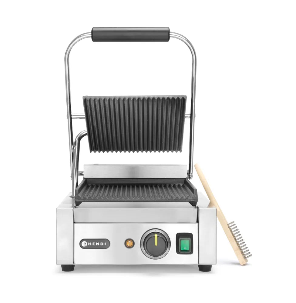Kontaktgrill - Einzelversion, HENDI, oben und unten gerillt, 230V/1800W, 310x375x(H)216mm