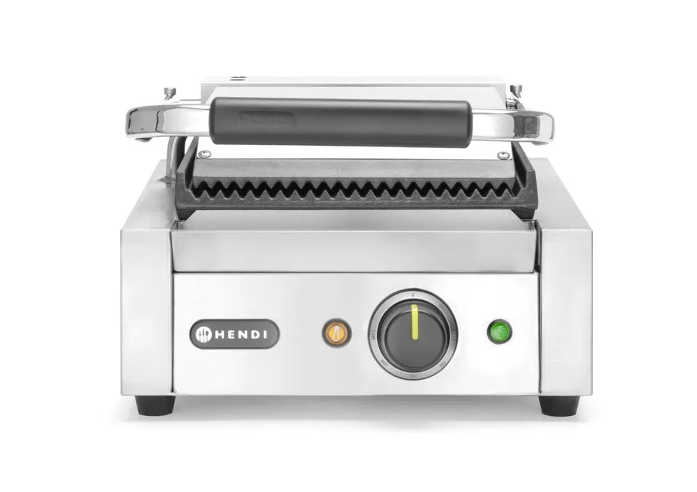 Kontaktgrill - Einzelversion, HENDI, oben und unten gerillt, 230V/1800W, 310x375x(H)216mm