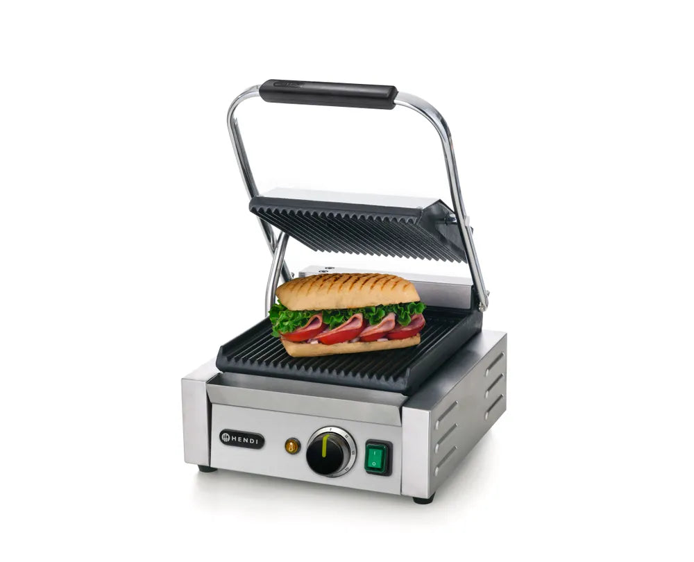 Kontaktgrill - Einzelversion, HENDI, oben und unten gerillt, 230V/1800W, 310x375x(H)216mm