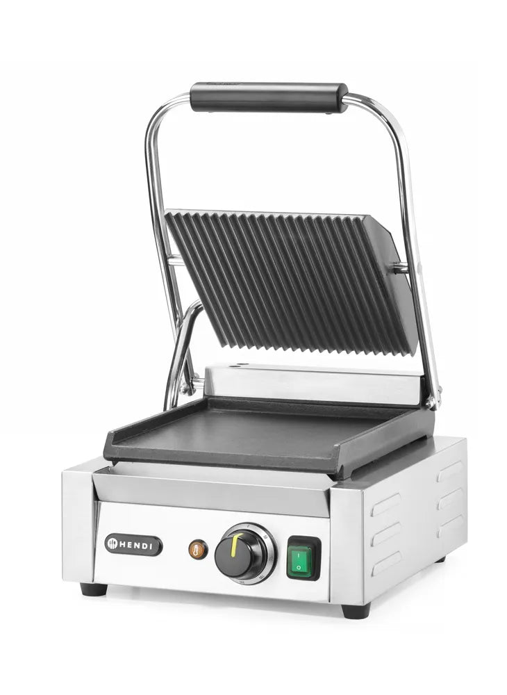 Kontaktgrill - Einzelversion, HENDI, oben gerillt, unten glatt, 230V/1800W, 310x375x(H)216mm