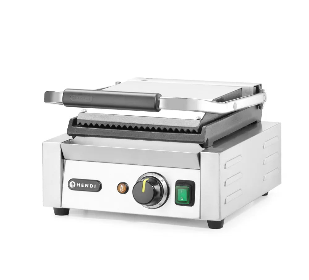 Kontaktgrill - Einzelversion, HENDI, oben gerillt, unten glatt, 230V/1800W, 310x375x(H)216mm