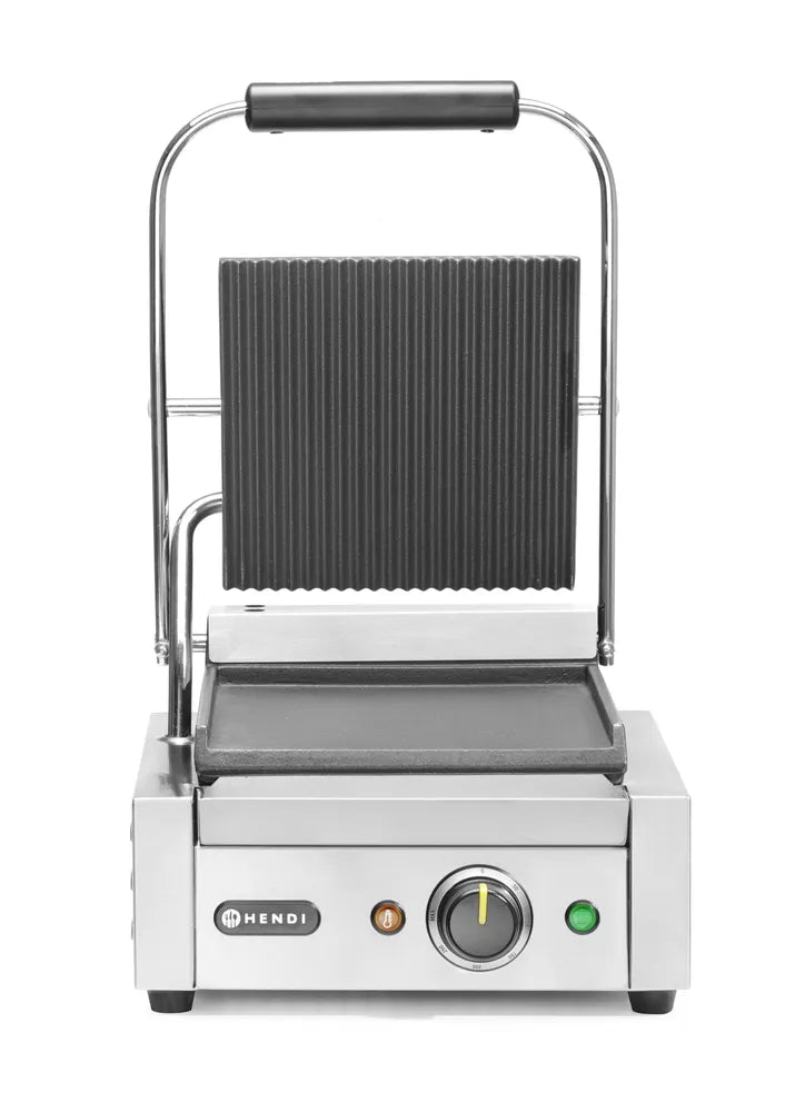 Kontaktgrill - Einzelversion, HENDI, oben gerillt, unten glatt, 230V/1800W, 310x375x(H)216mm