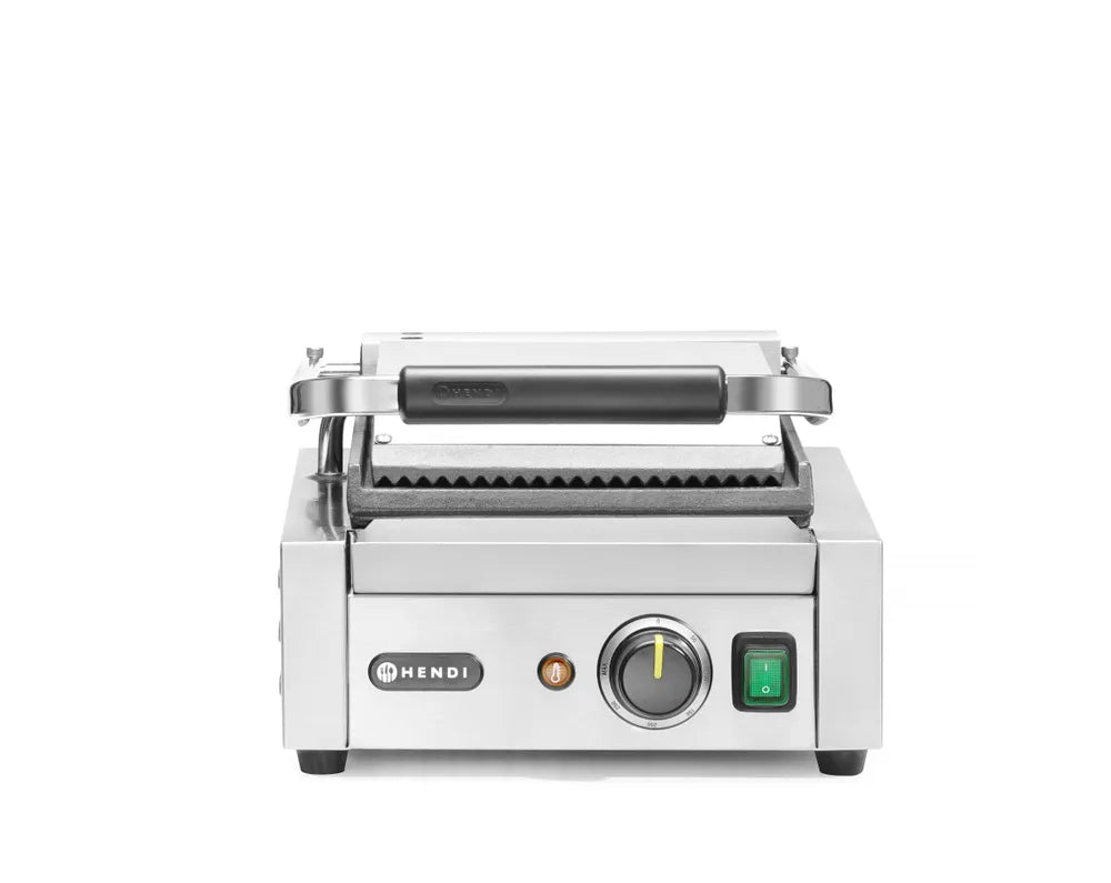 Kontaktgrill - Einzelversion, HENDI, oben gerillt, unten glatt, 230V/1800W, 310x375x(H)216mm
