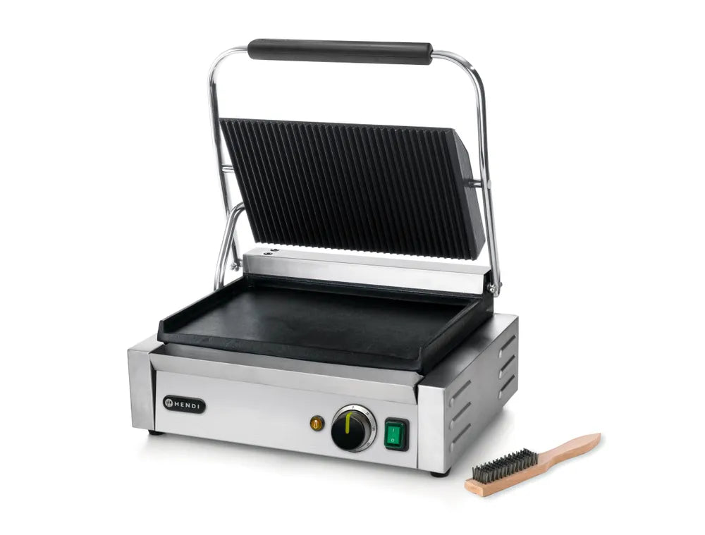 Kontaktgrill - Panini, HENDI, oben gerillt, unten glatt, 230V/2200W, 430x375x(H)216mm