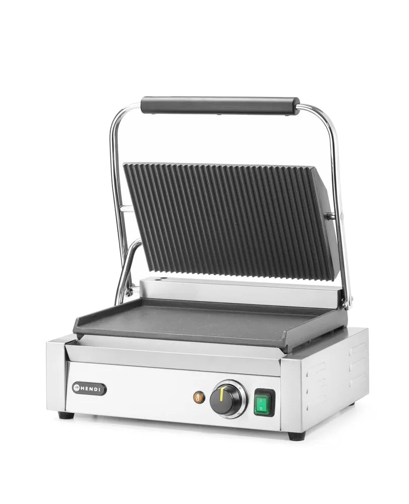 Kontaktgrill - Panini, HENDI, oben gerillt, unten glatt, 230V/2200W, 430x375x(H)216mm