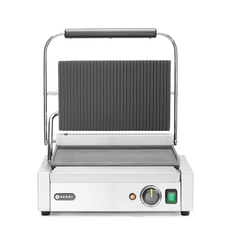 Kontaktgrill - Panini, HENDI, oben gerillt, unten glatt, 230V/2200W, 430x375x(H)216mm
