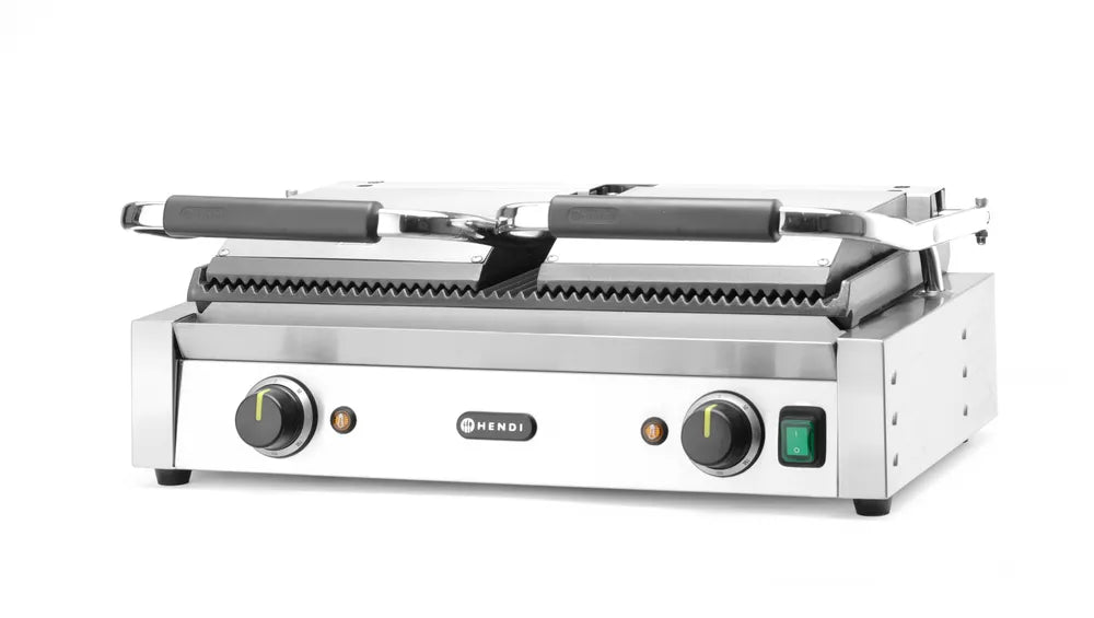 Kontaktgrill - Doppelversion, gerillte Ausführung, HENDI, oben und unten gerillt, 230V/3600W, 570x375x(H)216mm