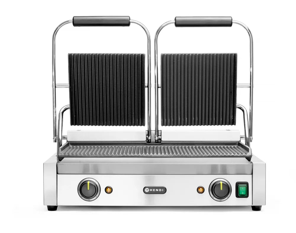 Kontaktgrill - Doppelversion, gerillte Ausführung, HENDI, oben und unten gerillt, 230V/3600W, 570x375x(H)216mm