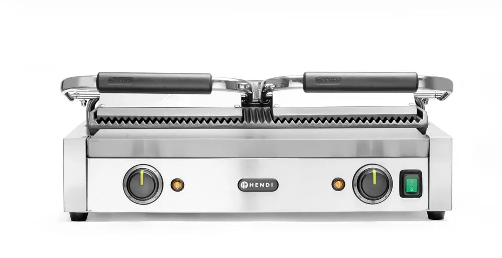 Kontaktgrill - Doppelversion, gerillte Ausführung, HENDI, oben und unten gerillt, 230V/3600W, 570x375x(H)216mm