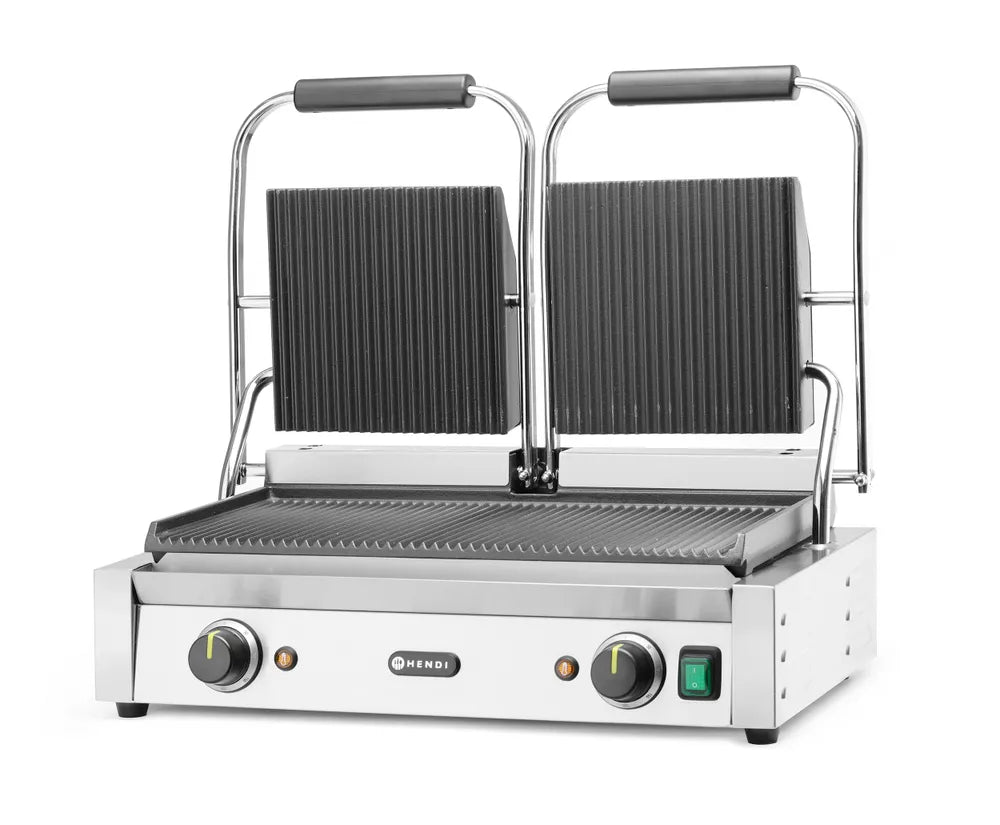 Kontaktgrill - Doppelversion, gerillte Ausführung, HENDI, oben und unten gerillt, 230V/3600W, 570x375x(H)216mm