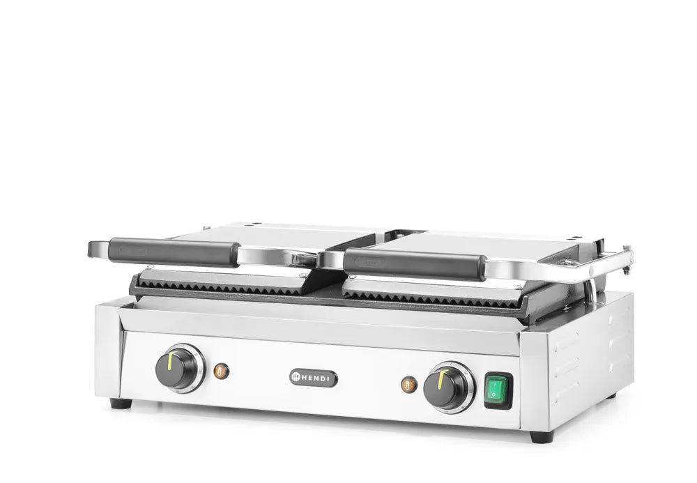 Kontaktgrill - Doppelversion, HENDI, oben gerillt, unten glatt, 230V/3600W, 570x375x(H)216mm