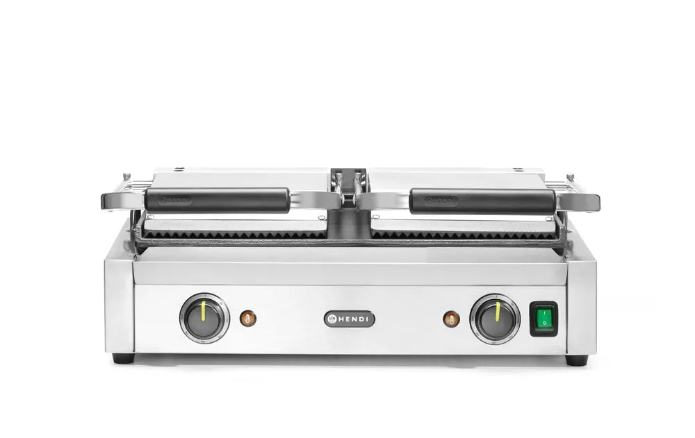 Kontaktgrill - Doppelversion, HENDI, oben gerillt, unten glatt, 230V/3600W, 570x375x(H)216mm