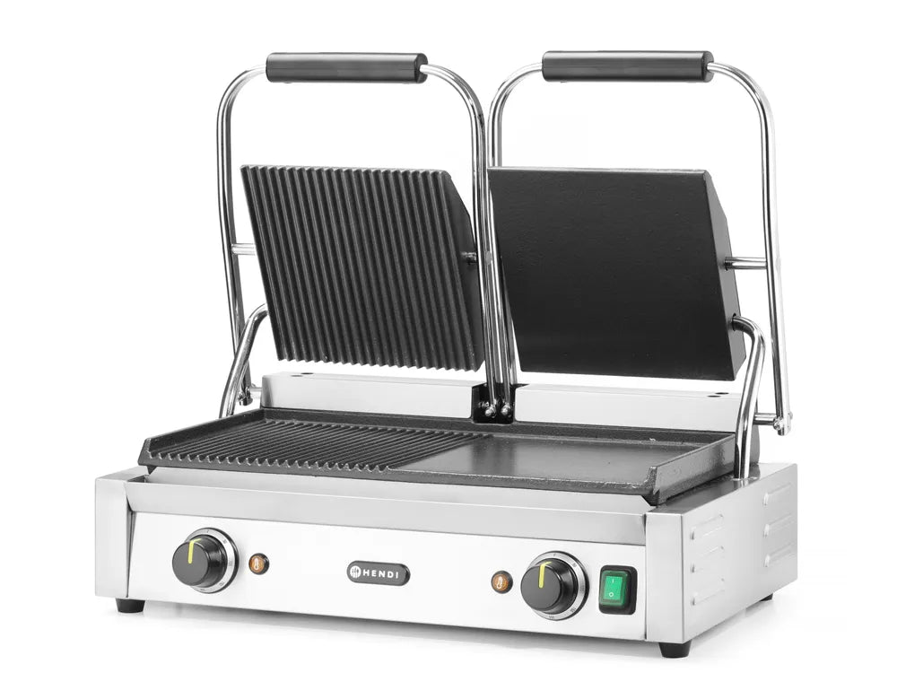 Kontaktgrill - Doppelversion, HENDI, halb glatt, halb gerillt, 230V/3600W, 570x375x(H)216mm