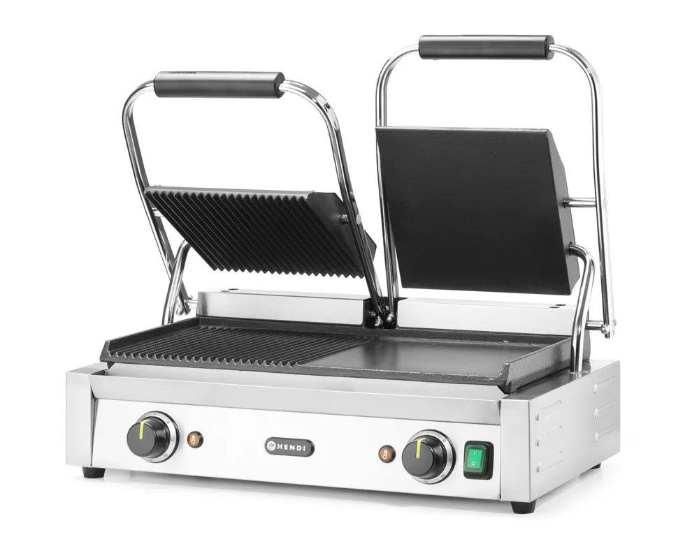 Kontaktgrill - Doppelversion, HENDI, halb glatt, halb gerillt, 230V/3600W, 570x375x(H)216mm