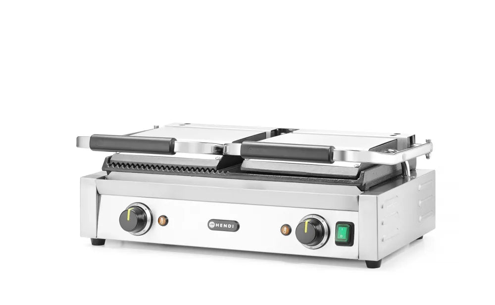 Kontaktgrill - Doppelversion, HENDI, halb glatt, halb gerillt, 230V/3600W, 570x375x(H)216mm