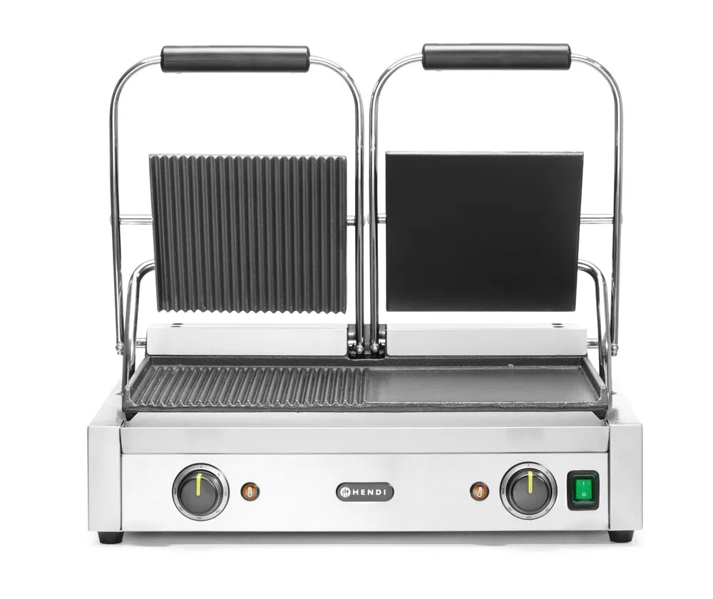 Kontaktgrill - Doppelversion, HENDI, halb glatt, halb gerillt, 230V/3600W, 570x375x(H)216mm